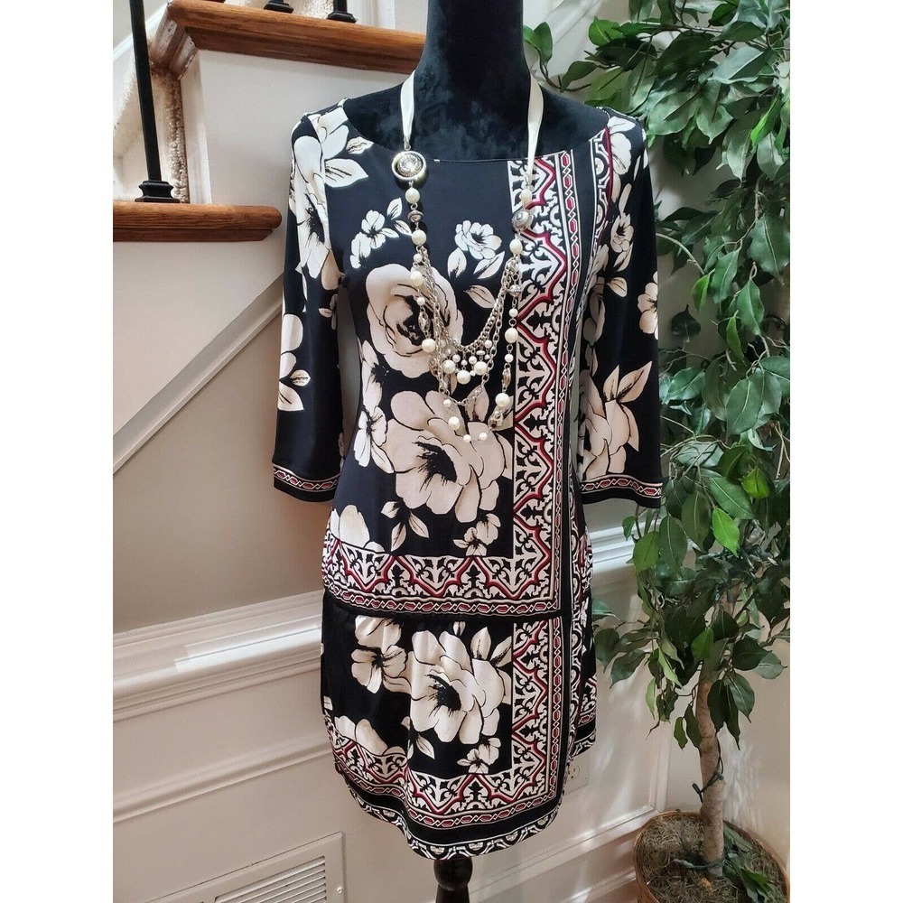 White House Black Market Women Floral Polyester Long Sleeve Knee Length Dress S